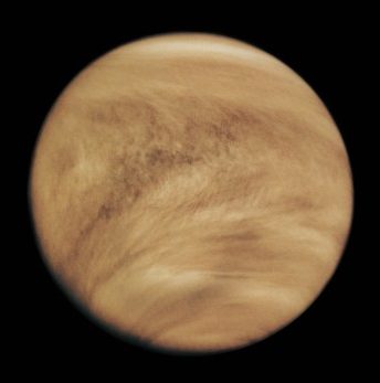 Image of Venus in ultraviolet light. Only cloud-tops, which cover the entire planet, are visible in this image.