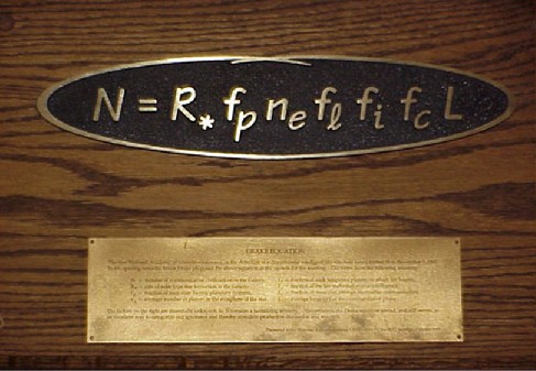 Photograph of a plaque commemorating the origins of the Drake equation.