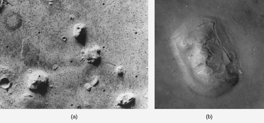 The face on Mars. The image in panel (a), on the left, shows the wide field Viking orbiter image. The 
