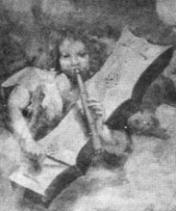 An illustration of an angel playing the string drum.