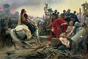 Vercingetorix and Julius Caesar after the Battle of Alesia.