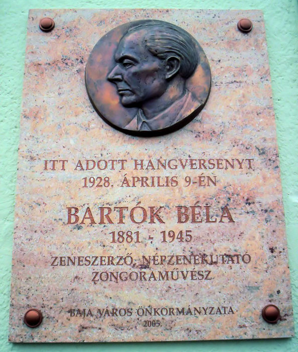 Figure 4. Béla Bartók memorial plaque in Baja, Hungary