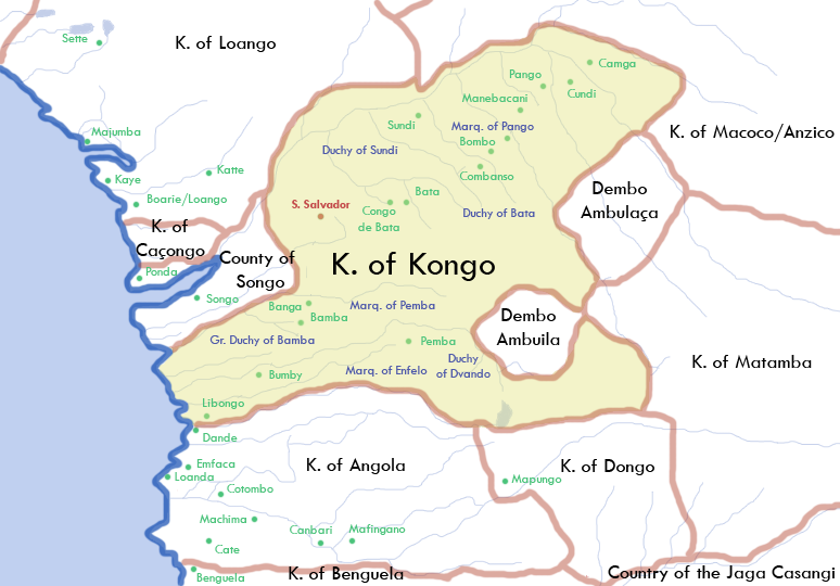 Map showing where the Kingdom of Kongo was located in West Central Africa in 1711. 