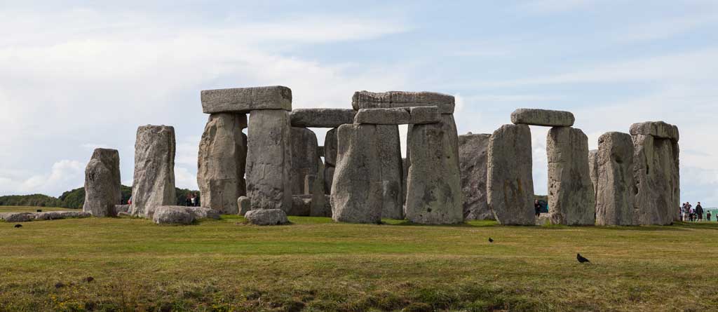 Picture of Stonehenge. The perspective captures how the heavy stones comprising the structure have been remarkably positioned to form a post-and-lintel layout.