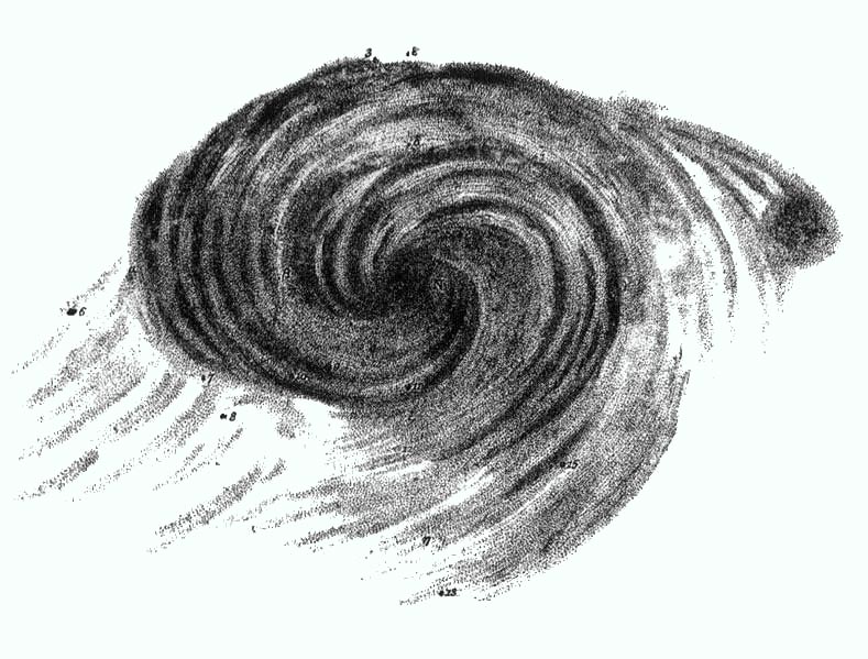 Image of Black and white whirlpool-like sketch of the Whirlpool galaxy, Messier 51.