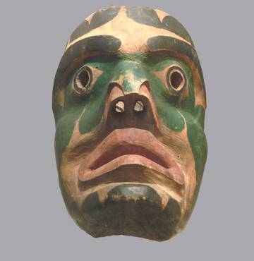 Earthquake Mask, 9” x 7”, early twentieth century. Kwakwaka’ wakw culture, North American Pacific Coast. Burke Museum, University of Washington, Seattle. 