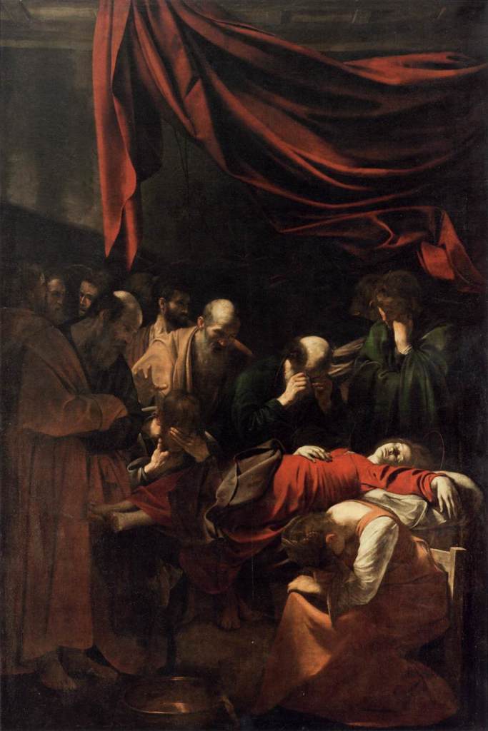 Michelangelo Merisi da Caravaggio, The Death of the Virgin, 1601–03, oil on canvas, 369 × 245 cm. Musée du Louvre, Paris. 