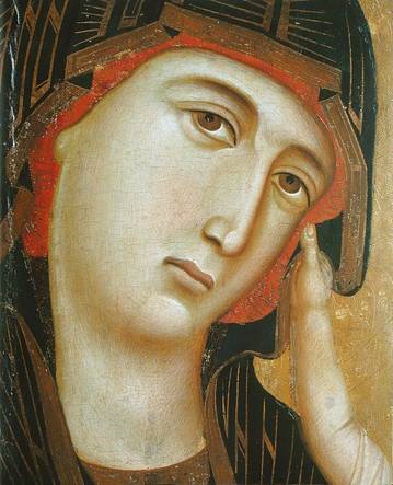 Duccio, The Crevole Madonna (detail), c. 1280. Tempera on board Museo dell’Opera del Duomo, Siena, Italy. Image is in the public domain