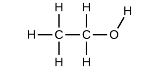 A Lewis Structure is shown. An oxygen atom is bonded to a hydrogen atom and a carbon atom. The carbon atom is bonded to two hydrogen atoms and another carbon atom. That carbon atom is bonded to three more hydrogen atoms. There are a total of two carbon atoms, six hydrogen atoms, and one oxygen atoms.