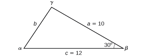 Angle beta is between sides a and c. The other two angles and the side length b are unknown.