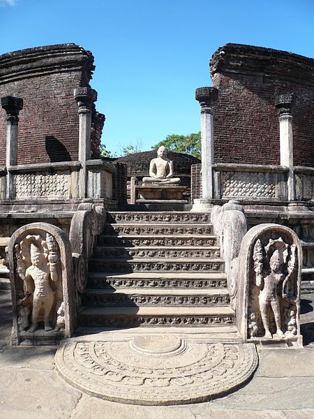 This photo shows a vatadage in the ancient city of Polonnaruwa, Sri Lanka.