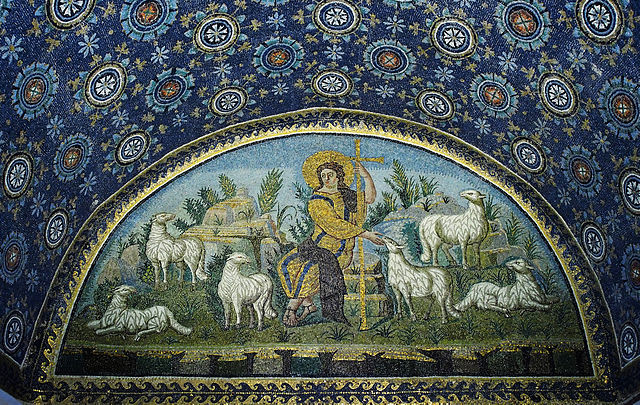 This photo shows a mosaic of Christ as the Good Shepherd.