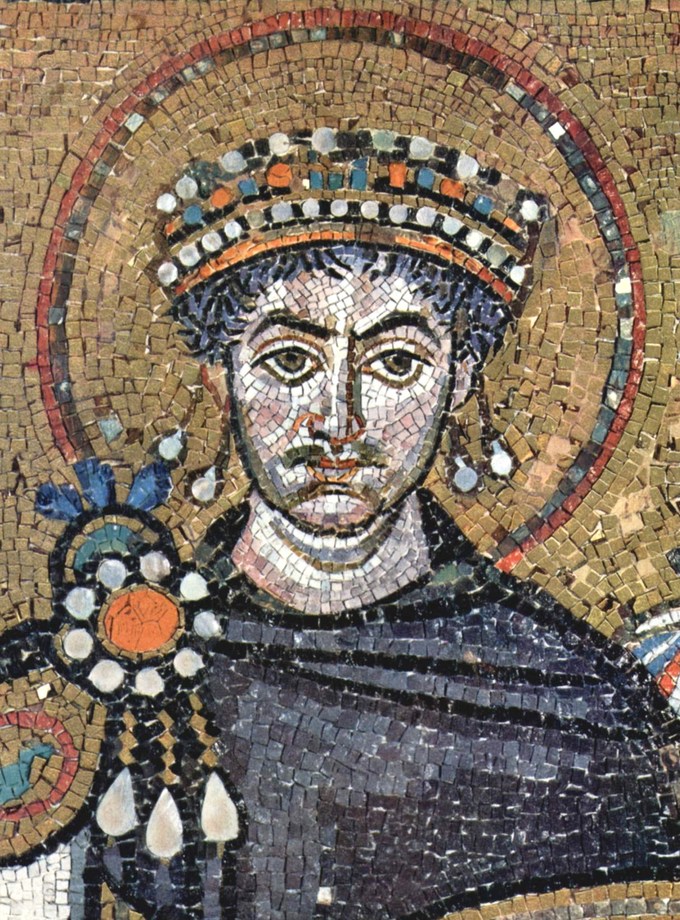 This photo shows a mosaic portrait of Justinian I.