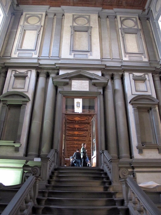 A view from outside the Vestibule of the Laurentian Library.