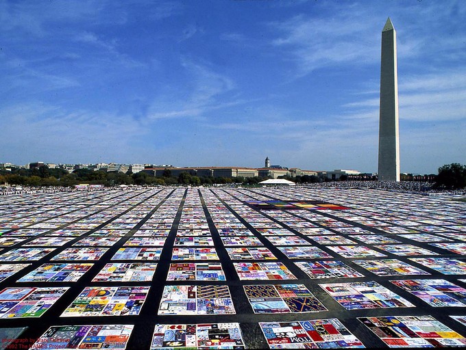 A photo of the quilt in Washington DC, showing its enormous size.