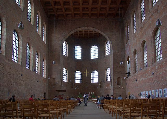This is a photo of the interior of the Aula Palatina, facing north.