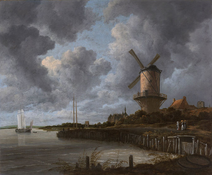 The painting shows the riverside town of Wijk bij Duurstede with a giant windmill dominating the scene.