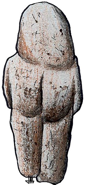 Drawing depicts a stone figurine of the human form.