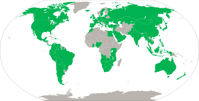 The map is overwhelmingly green with the exception of large areas of Africa and the Middle East.
