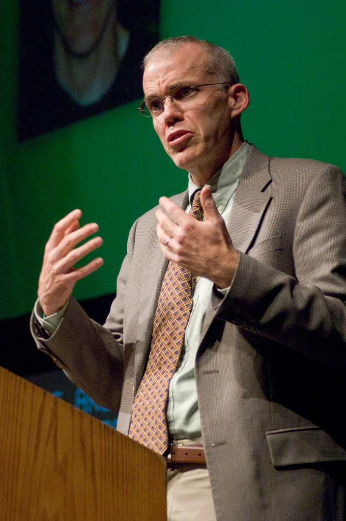 Bill McKibben speaks at the Rochester Institute of Technology.