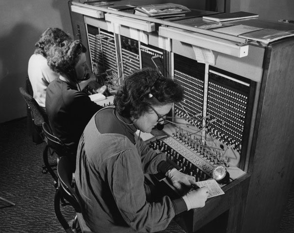 A switchboard staff making connections in 1979.