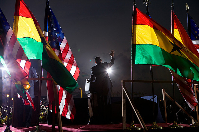 A picture of President Barack Obama giving a speech in Accra, Ghana on July 11, 2009.