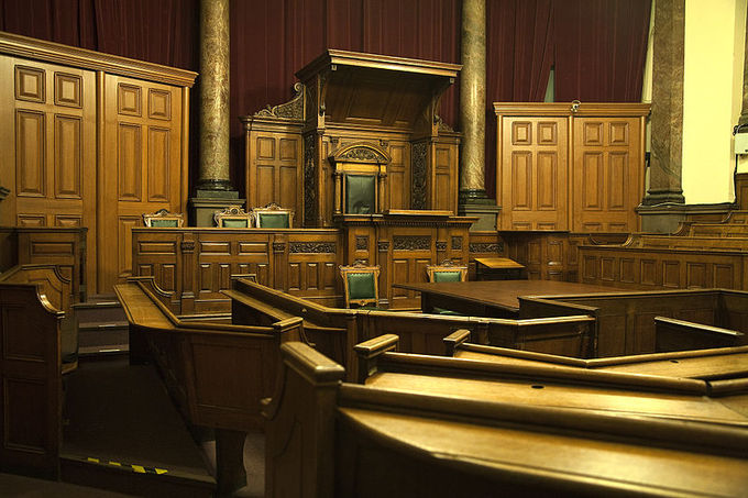 An empty courtroom.