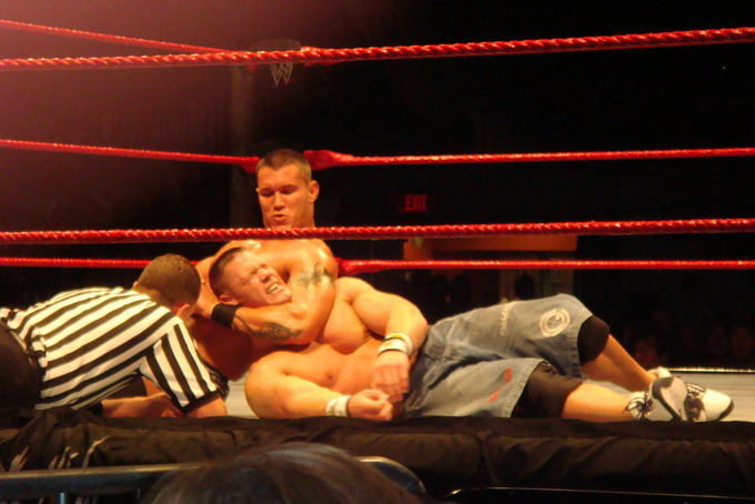 A picture of Randy Orton taking down 