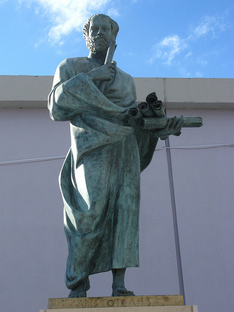 A picture of a statue of Aristotle located at Aristotle University of Thessaloniki, Greece.