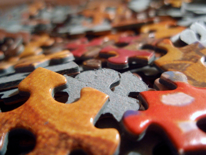 A pile of puzzle pieces
