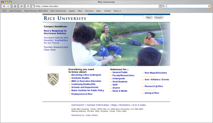 A screenshot from the Rice University website that illustrates how to use bullet points.