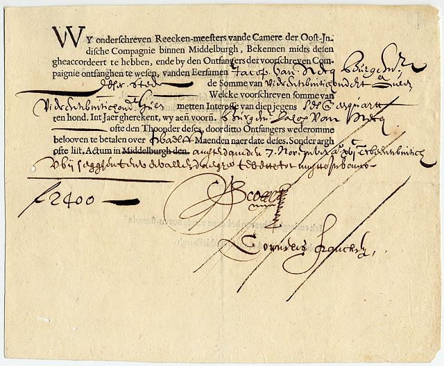 A bond from the Dutch East India Company: