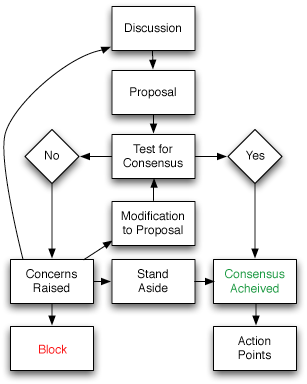 Regardless of perspective or style, all leaders must make decisions that create consensus. This model underlines how a manager or leader can discuss various options within a group setting, make proposals for action, and iterate until agreement is reached.