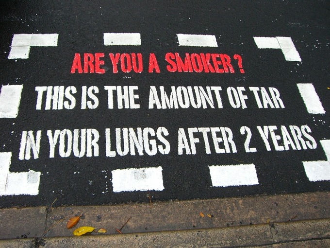 An anti-smoking message painted on a pedestrian crossing in the Orchard Road area in Singapore.