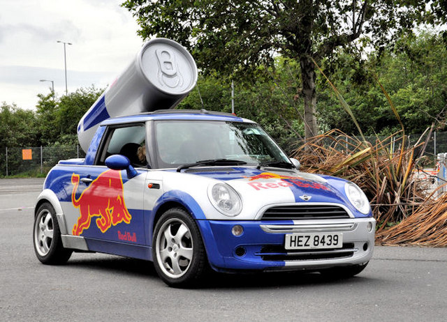 A Red Bull mini truck that's used for test marketing.