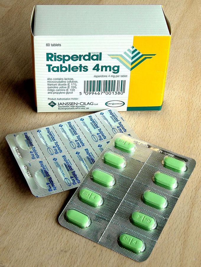 A box of Risperdal pills that are packaged as convenient individual doses.