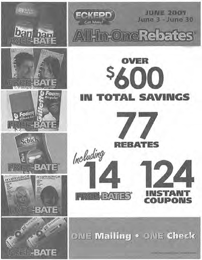 A sales promotion flier that highlights product rebates.