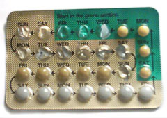 Photograph of a half-used blister pack of Levlen®ED oral contraceptive pill.