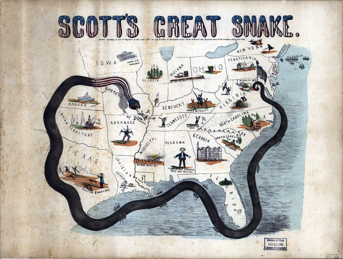 The illustrated map shows a giant snake, 