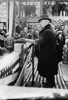 Photograph of Al Smith giving a speech.