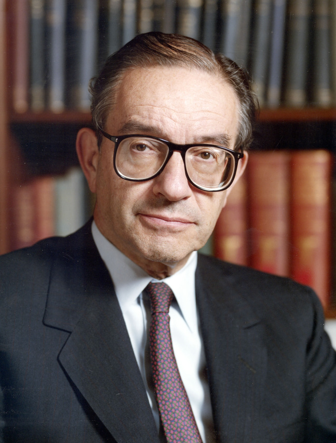 Color photo portrait of Alan Greenspan