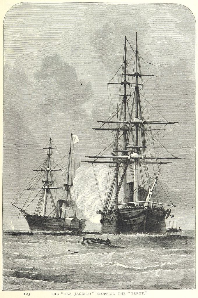 The image shows the two ships involved in the Trent Affair, the Trent and the San Jacinto.