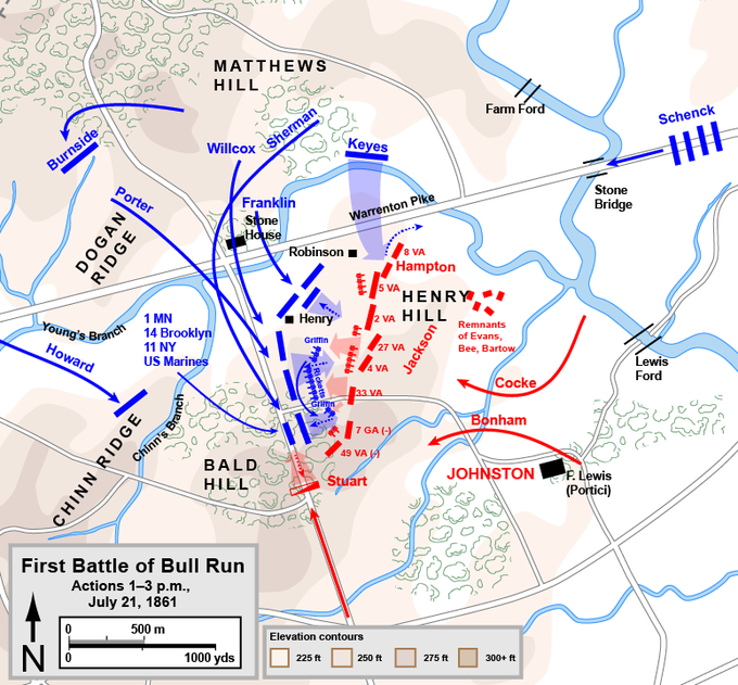 The Union attack came from the North; the Confederate attack came from the South.
