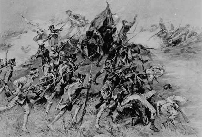 This black and white illustration shows 30 or so men clashing at the Siege of Savannah.