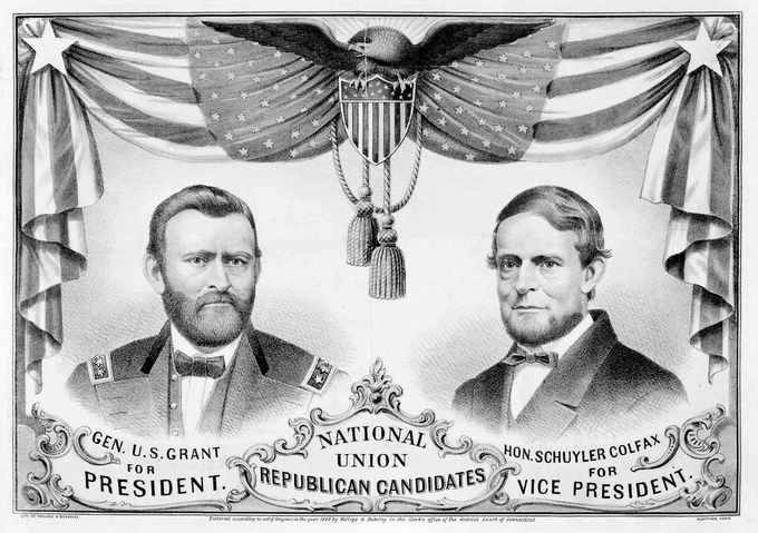 Portraits of the two nominees framed by an American eagle and the American flag.
