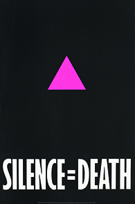 The image depicts a pink triangle on a black background, with the words 