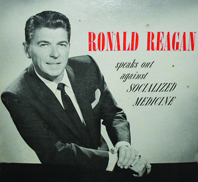 An album jacket shows a photograph of a smiling Ronald Reagan in a relaxed pose. Beside him are the words 