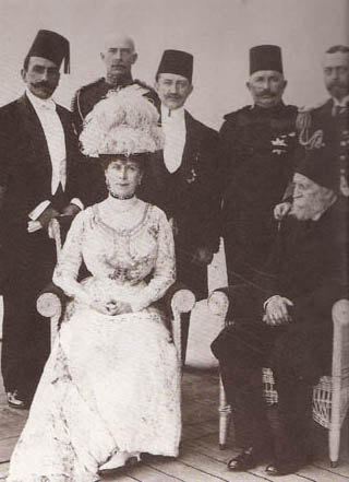 Gathering of Egyptian, Turkish and British royalty in 1911. Queen Mary seated and King George V standing at extreme right.