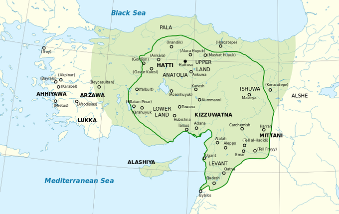 The Hittite Empire included portions of modern-day Turkey, Syria, and Lebanon. At its peak, during the reign of Mursili II, the Hittite Empire stretched from Arzawa in the west to Mitanni in the east, many of the Kaskian territories to the north including Hayasa-Azzi in the far north-east, and on south into Canaan approximately as far as the southern border of Lebanon, incorporating all of these territories within its domain.