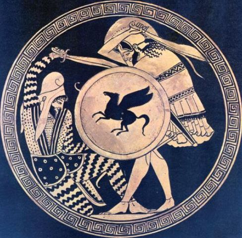 The artwork shows a Greek hoplite and Persian warrior fighting each other.